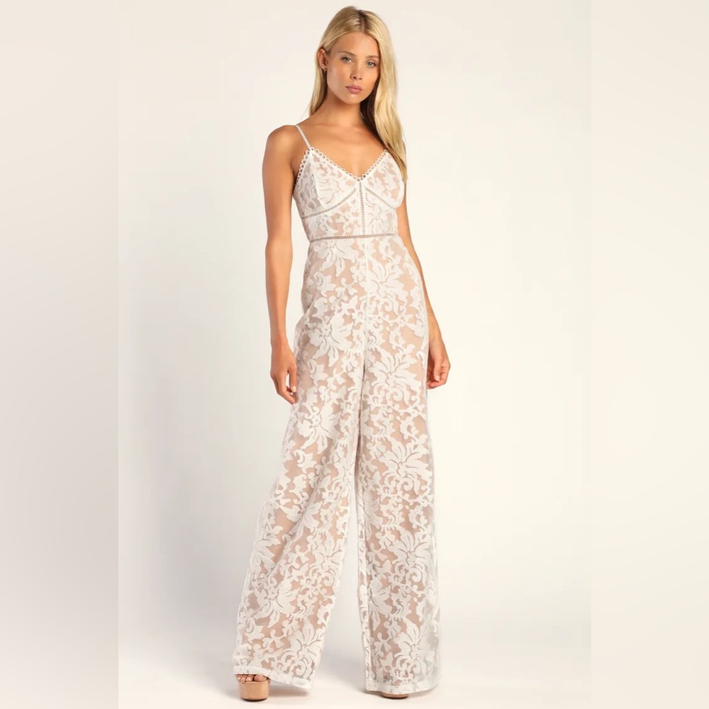White Lace Wide-Leg Jumpsuit